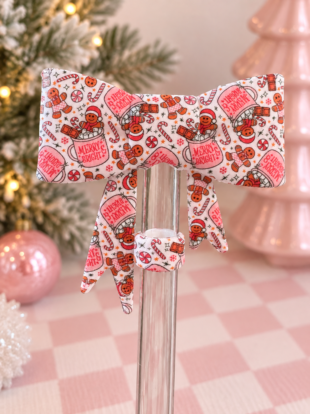 Merry & Bright Gingerbread Straw Topper Bow