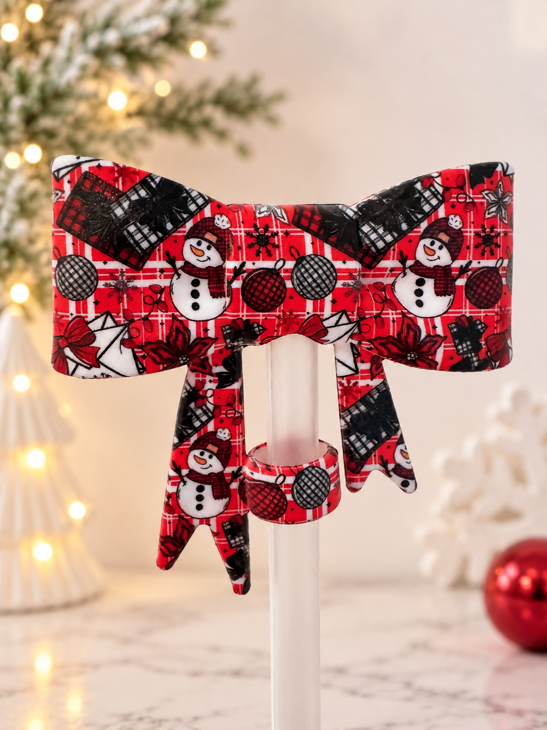 Frosty Flannel Straw Topper Bow