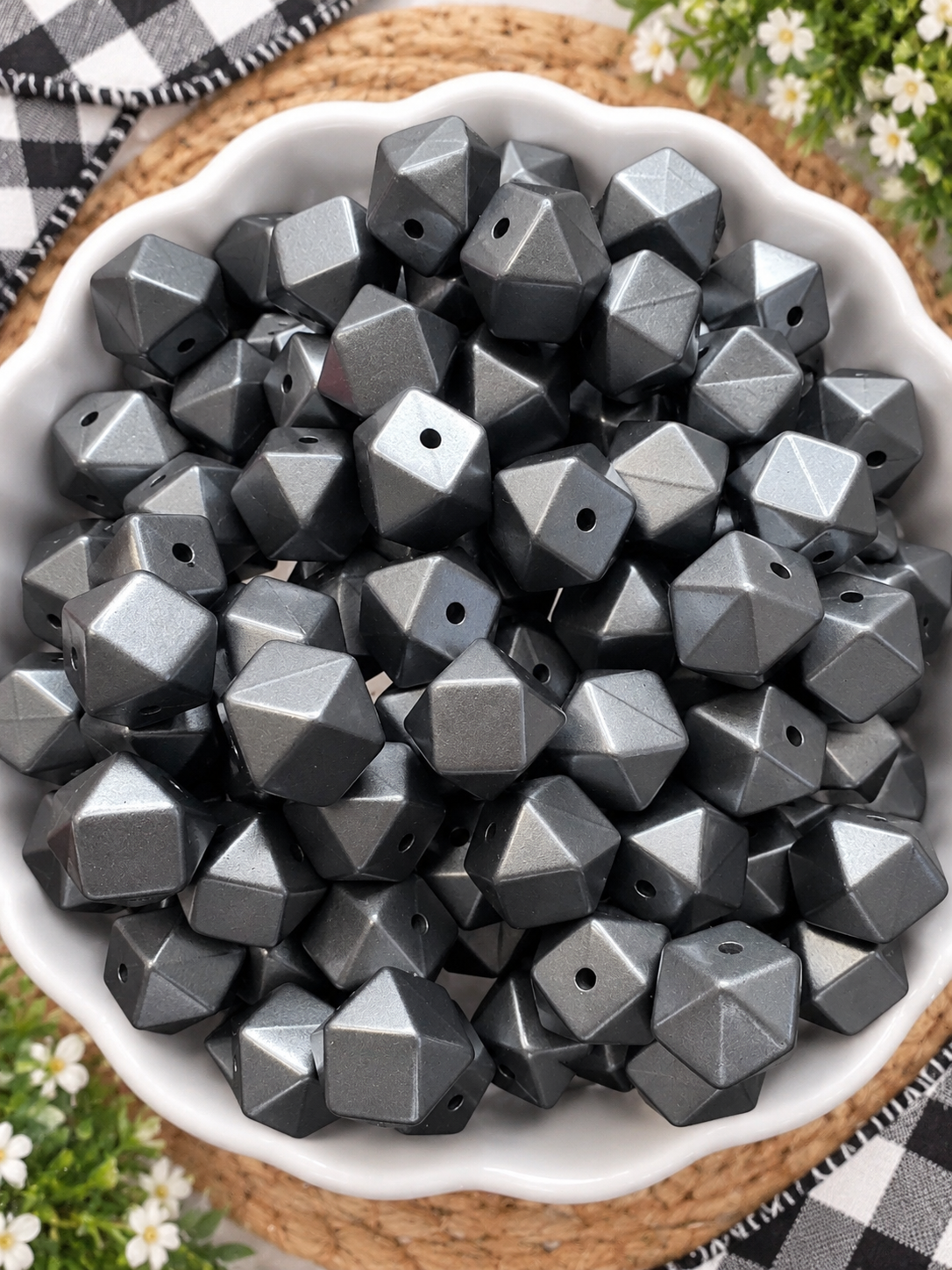 14MM Hexagon metallic silicone bead