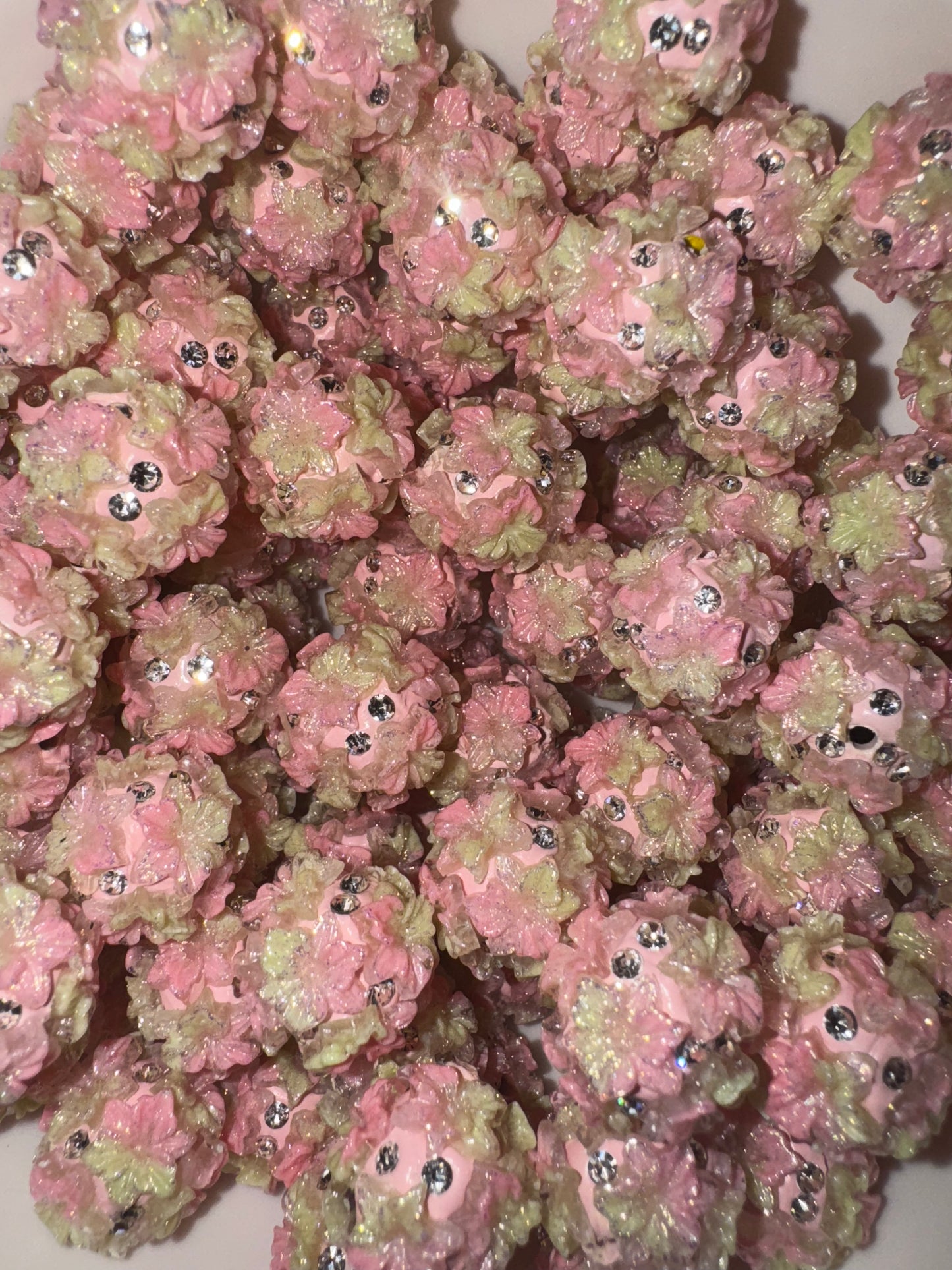 18MM Soft light pink & yellow flower beads