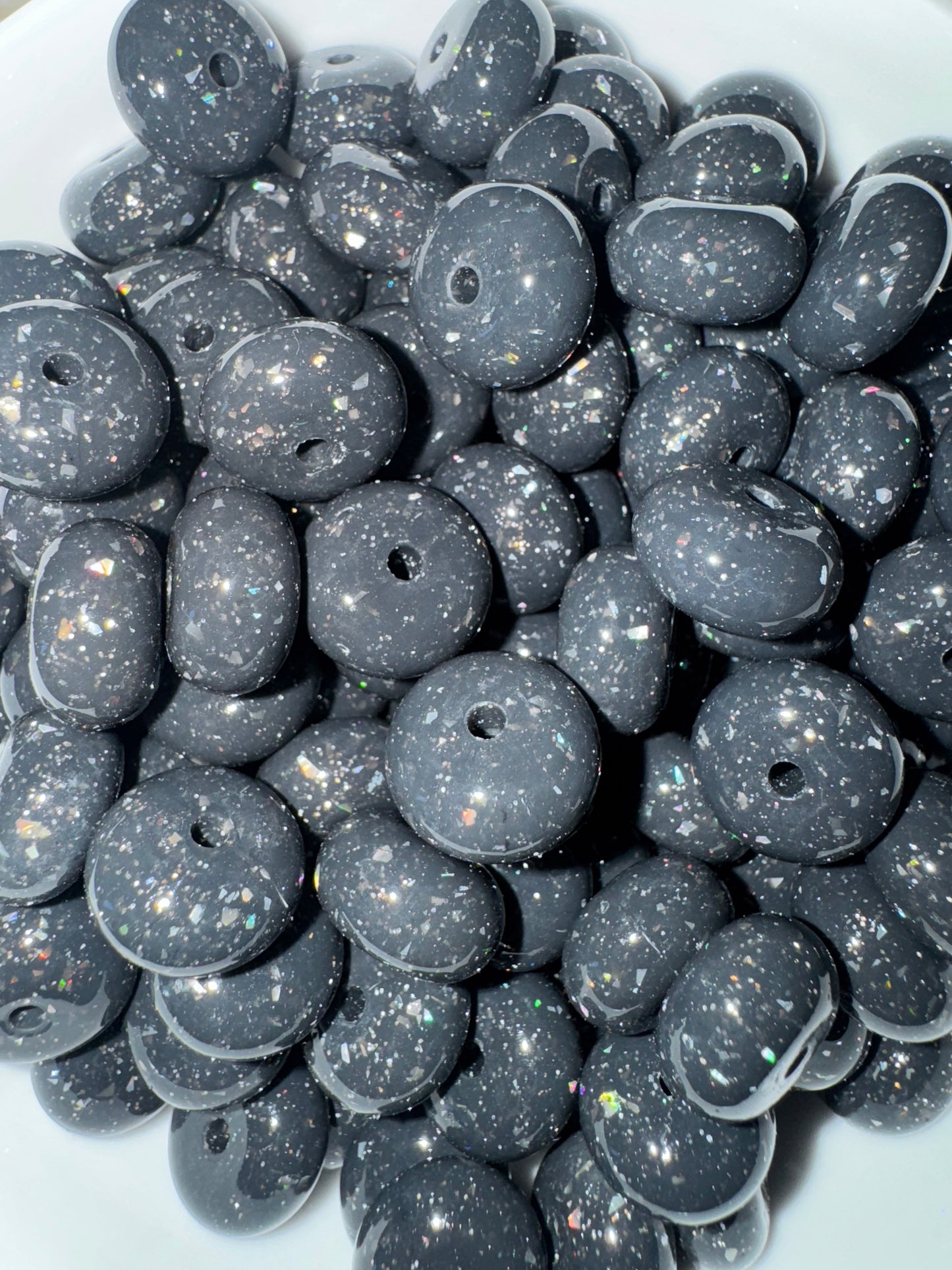 15mm shiny black glitter silicone beads