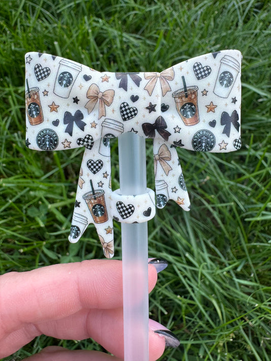 Checkered coffee straw topper bow - exclusive