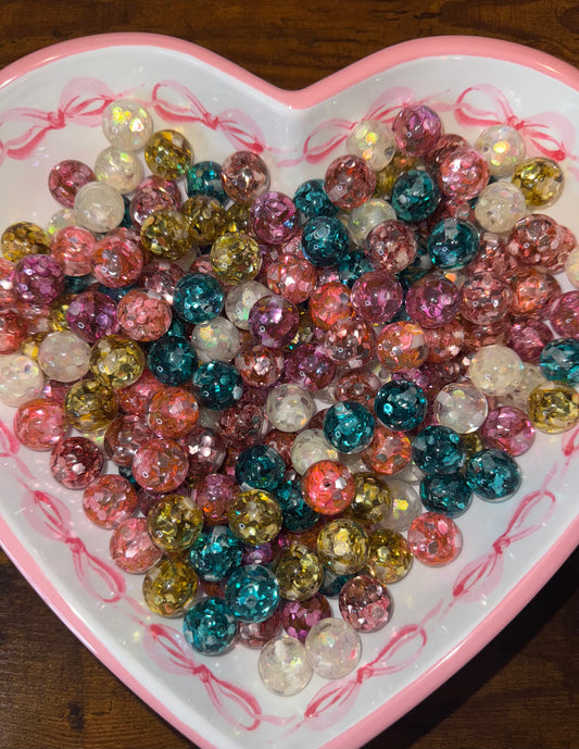 16MM Colorful Flake Acrylic Beads - 10 Pack