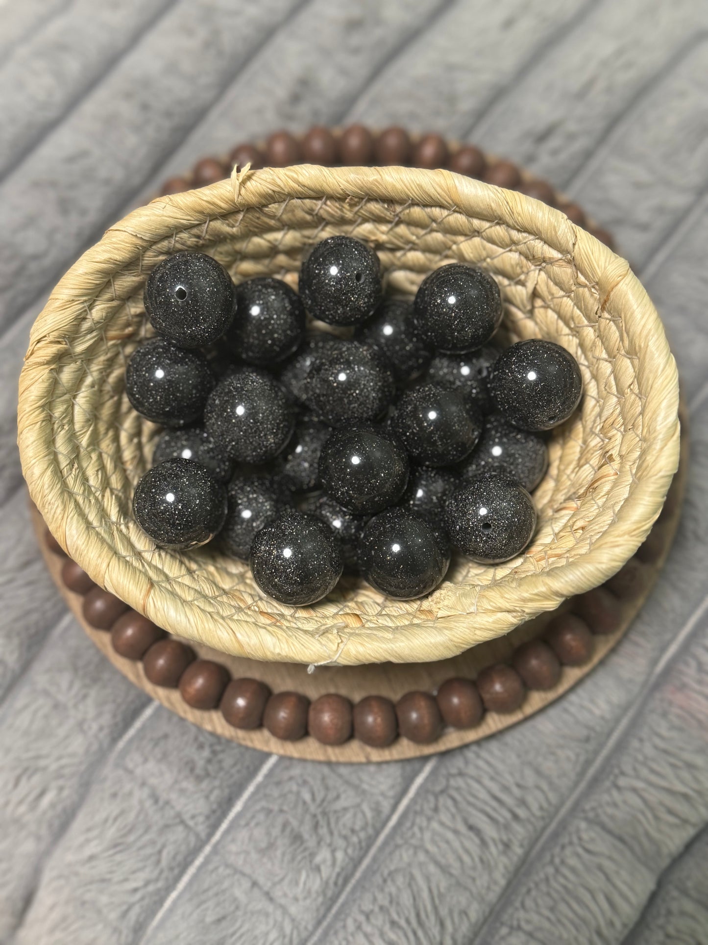 25mm Black Glitter Beads