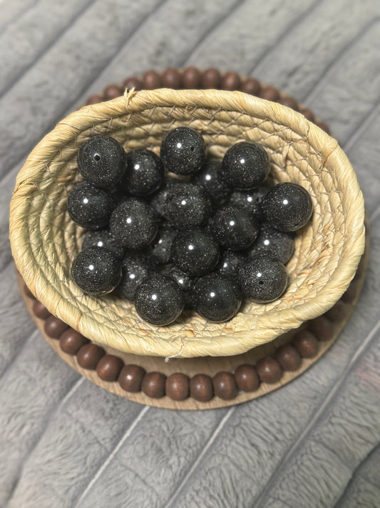 25mm Black Glitter Beads