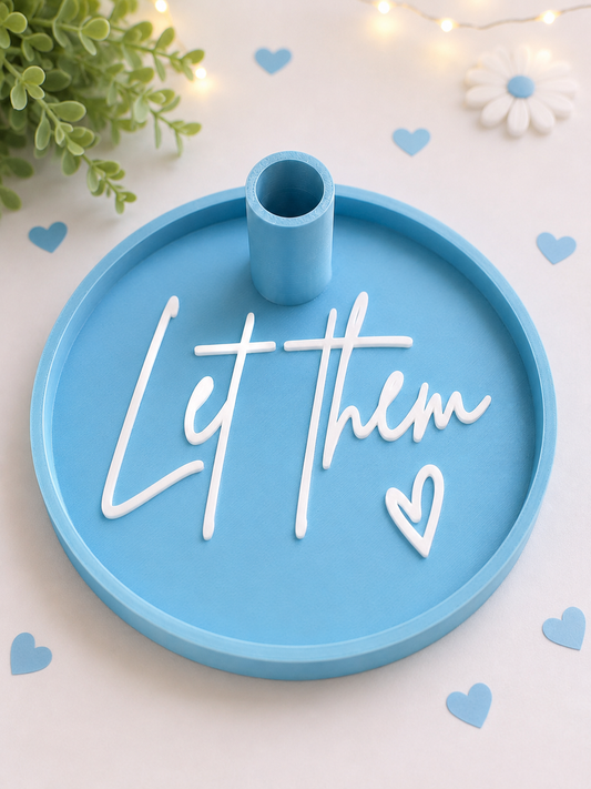 Blue & White Let Them - 3D printed beaded pen tray