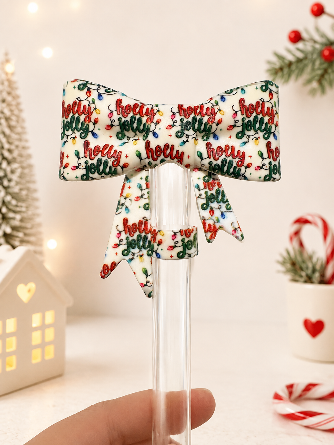 Holly Jolly straw topper bow - exclusive collab