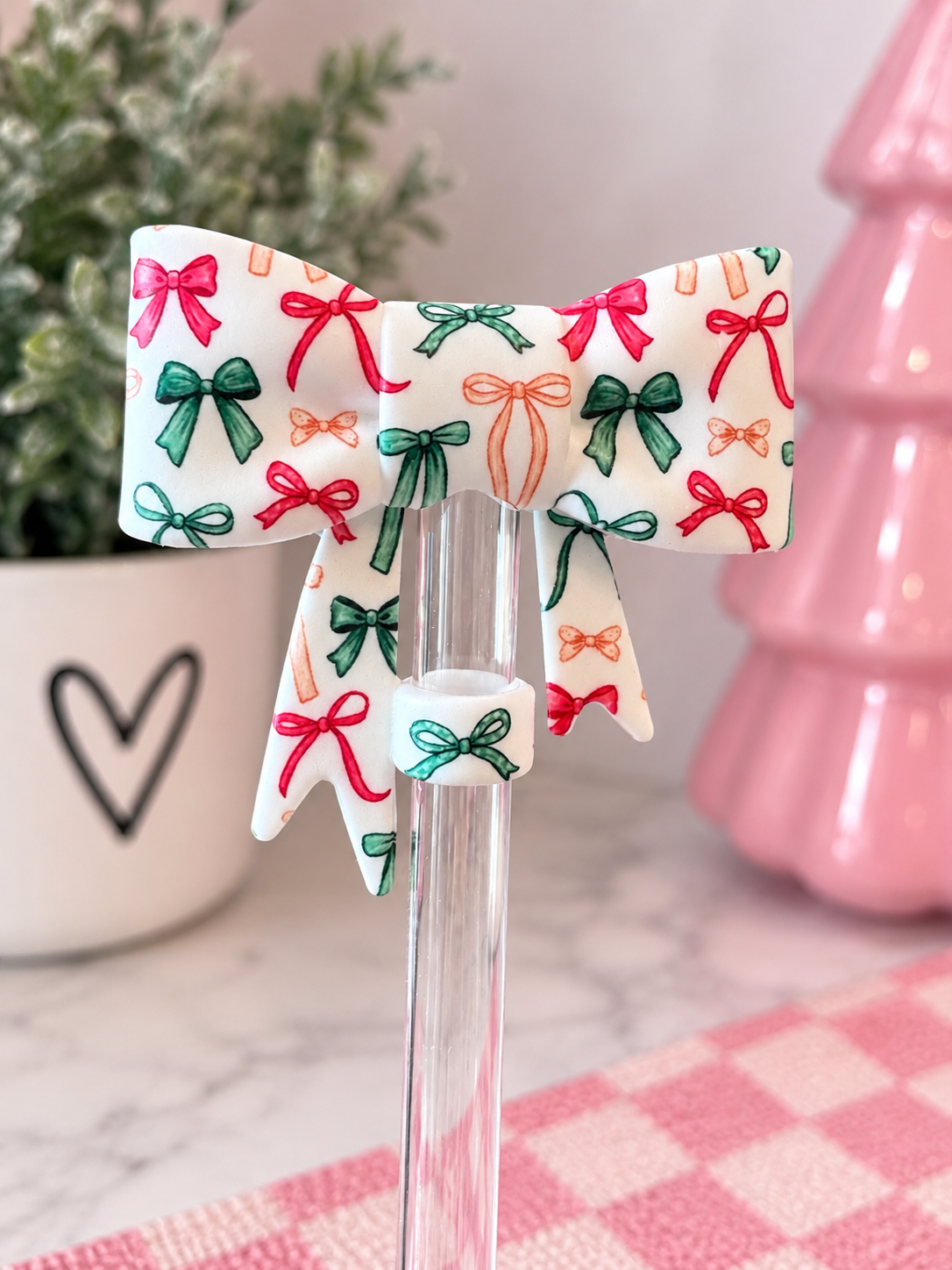 Christmas Coquette Straw Topper Bow