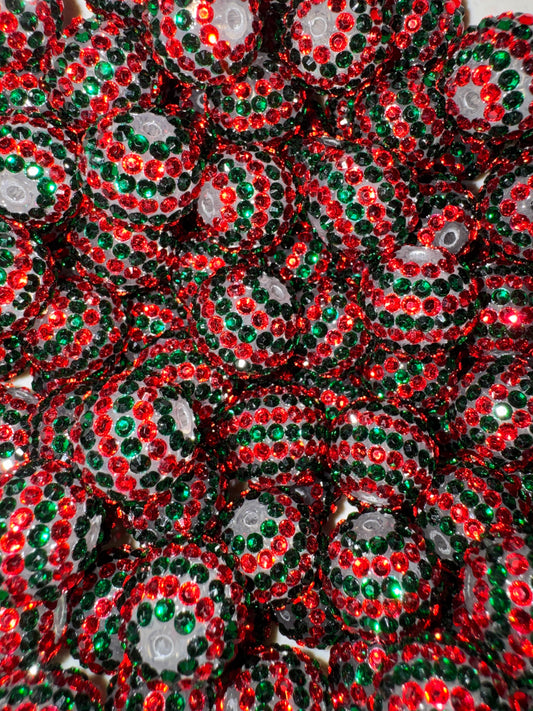 20MM Red/Green Striped rhinestone bead