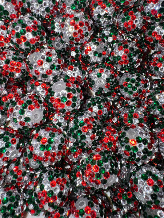 20MM Red/Green/Silver rhinestone bead