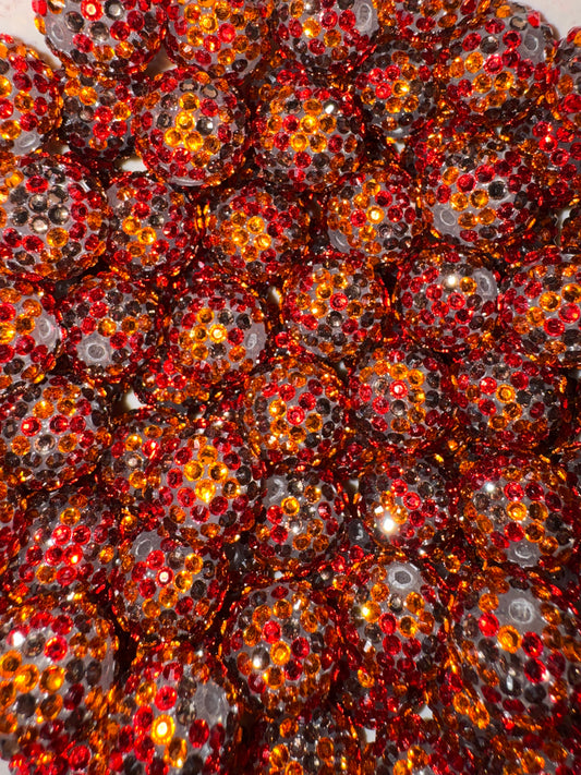 20MM Red/Orange/Charcoal rhinestone bead