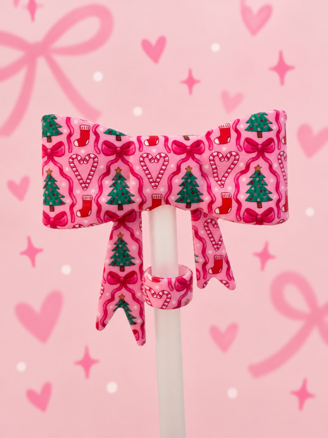 Candy Cane Kisses Straw Topper Bow