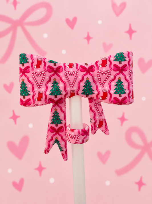 Candy Cane Kisses Straw Topper Bow