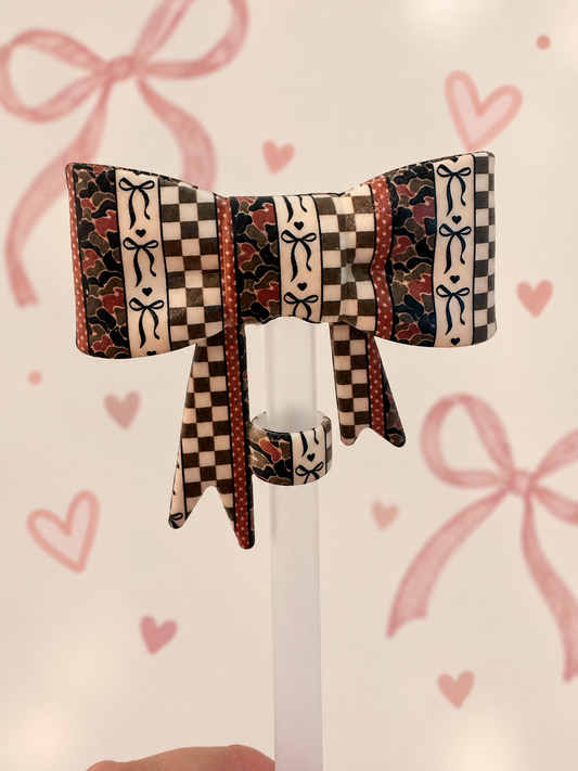 Checkered & Camo Straw Topper Bow