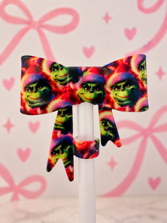 Grinchy Vibes Straw Topper Bow