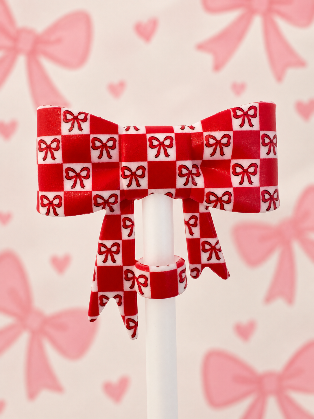 Red Checkered Straw Topper Bow