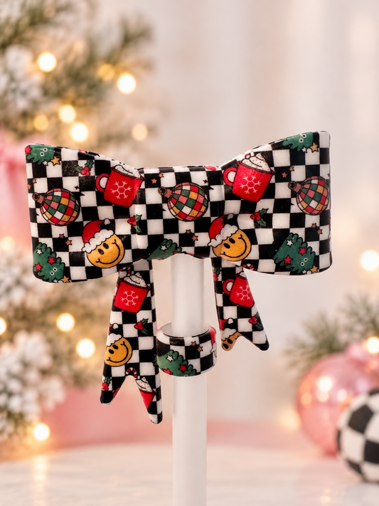 Holly Jolly Smiley’s Straw Topper Bow