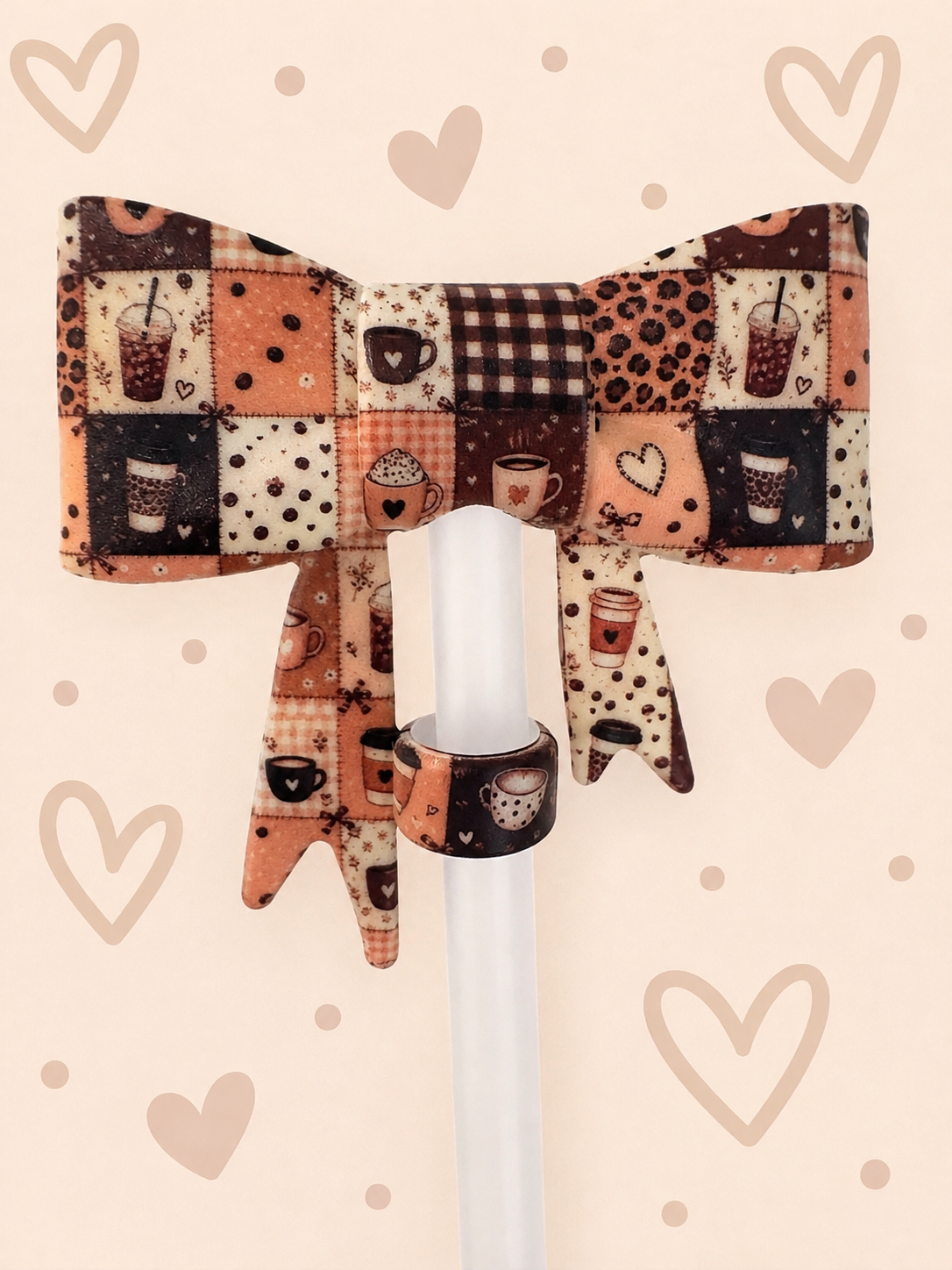 Leopard Latte Straw Topper Bow