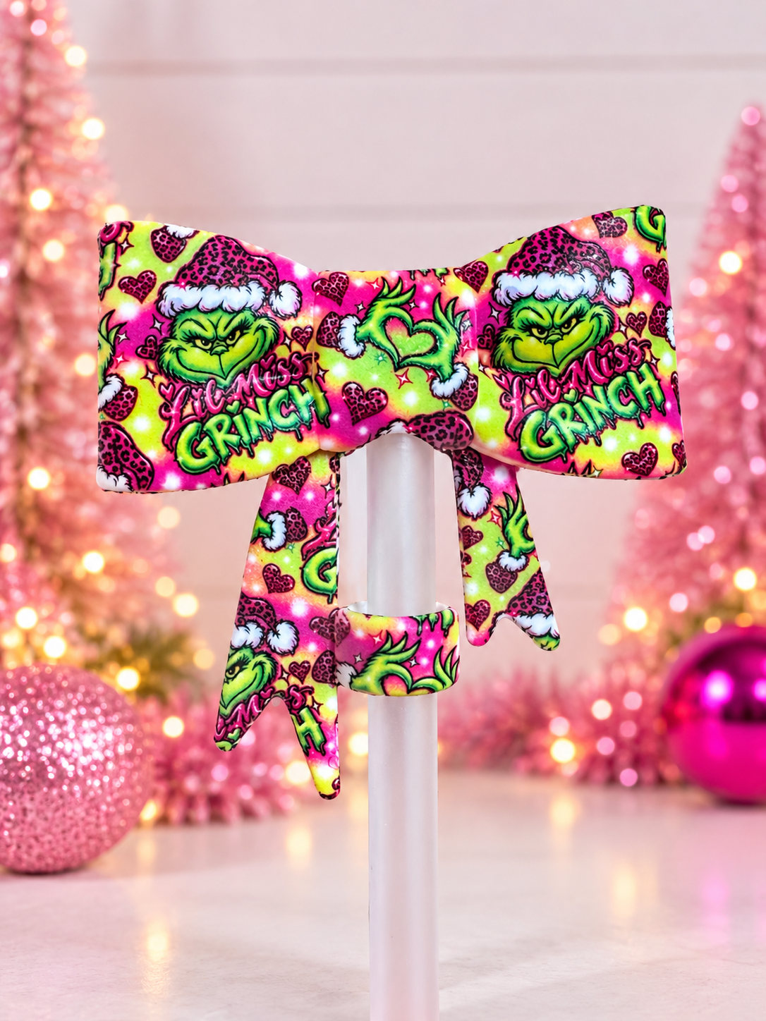 Lil Miss Grinch Straw Topper Bow