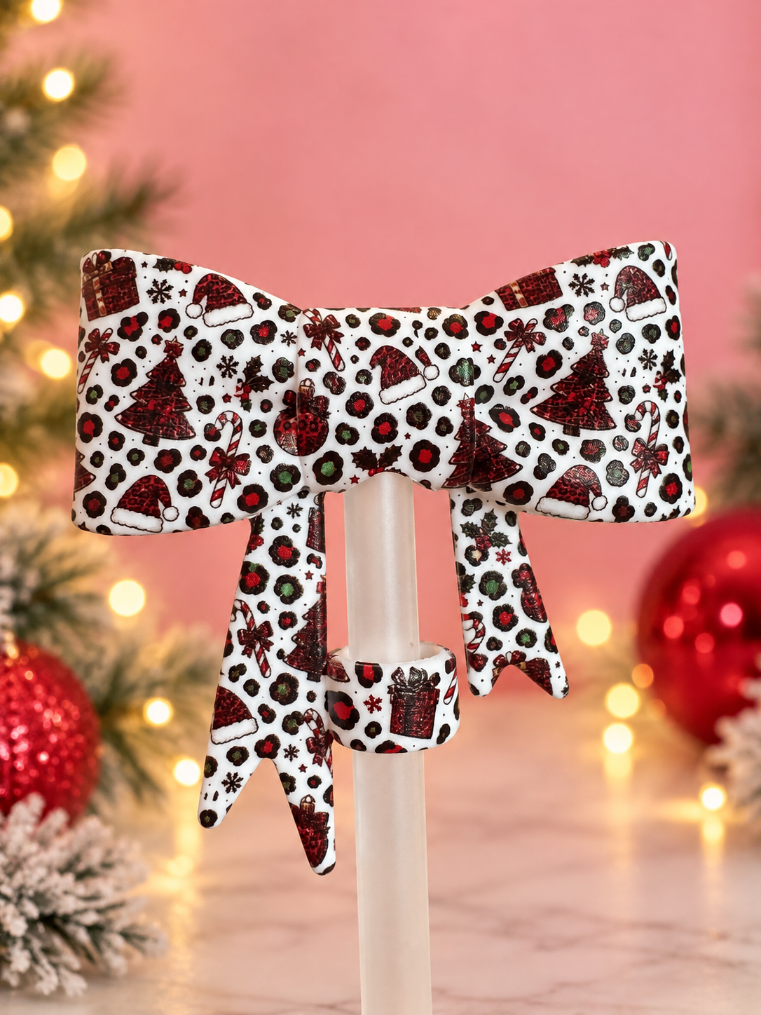 Christmas In Cheetah Straw Topper Bow
