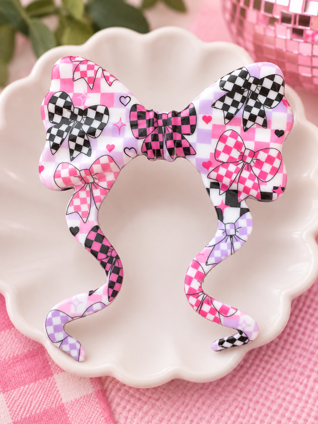 Checkered Bows Printed Silicone Jumbo Bow