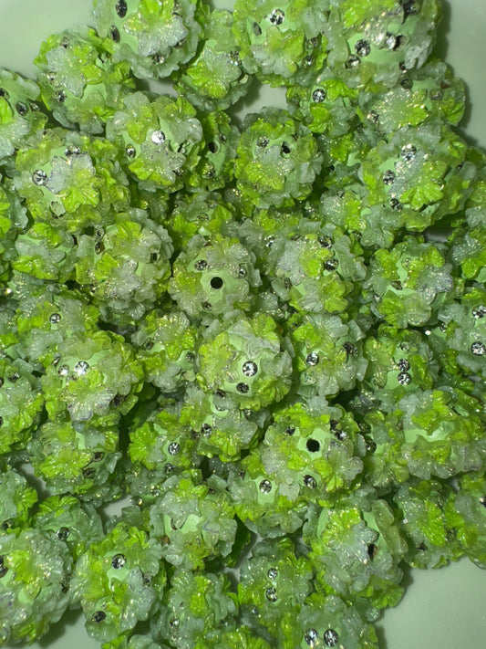 18MM Soft green flower beads