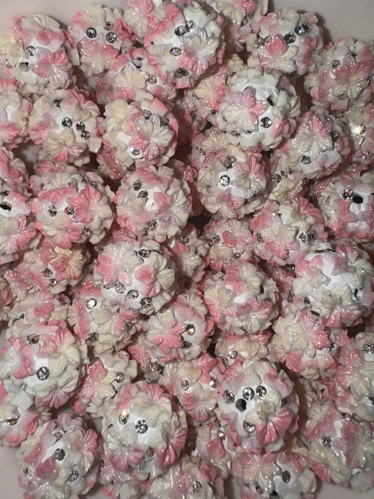 18MM Soft light pink & white flower beads