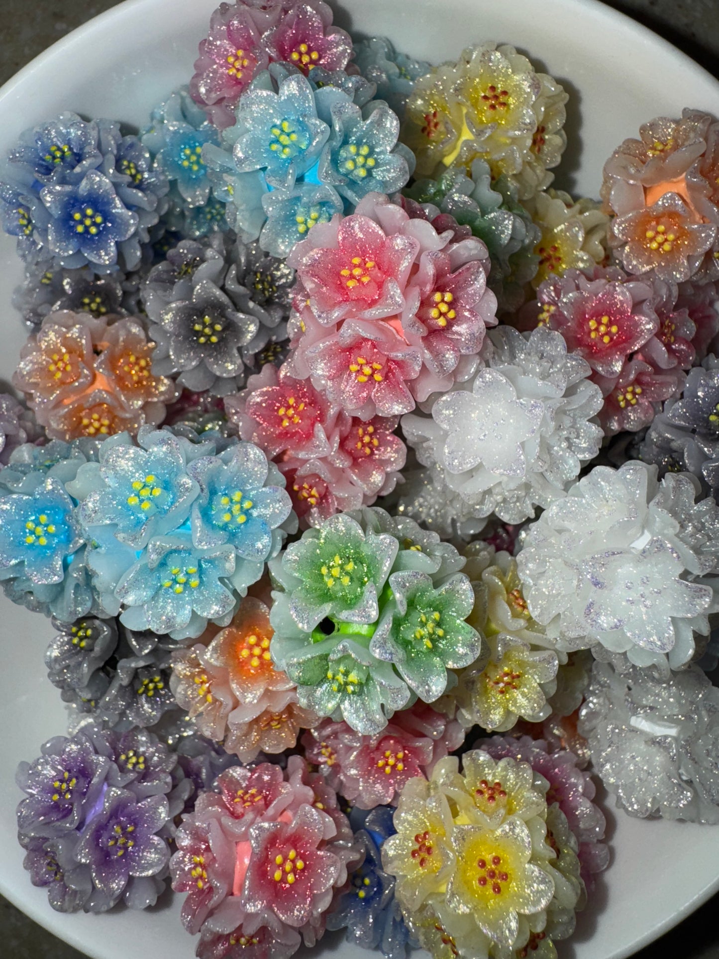 24MM  flower glitter beads - 5 pack