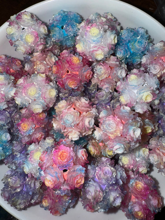24MM Ombré glitter soft rose beads - 5 pack