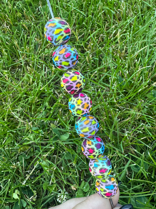 15mm colorful leopard silicone bead