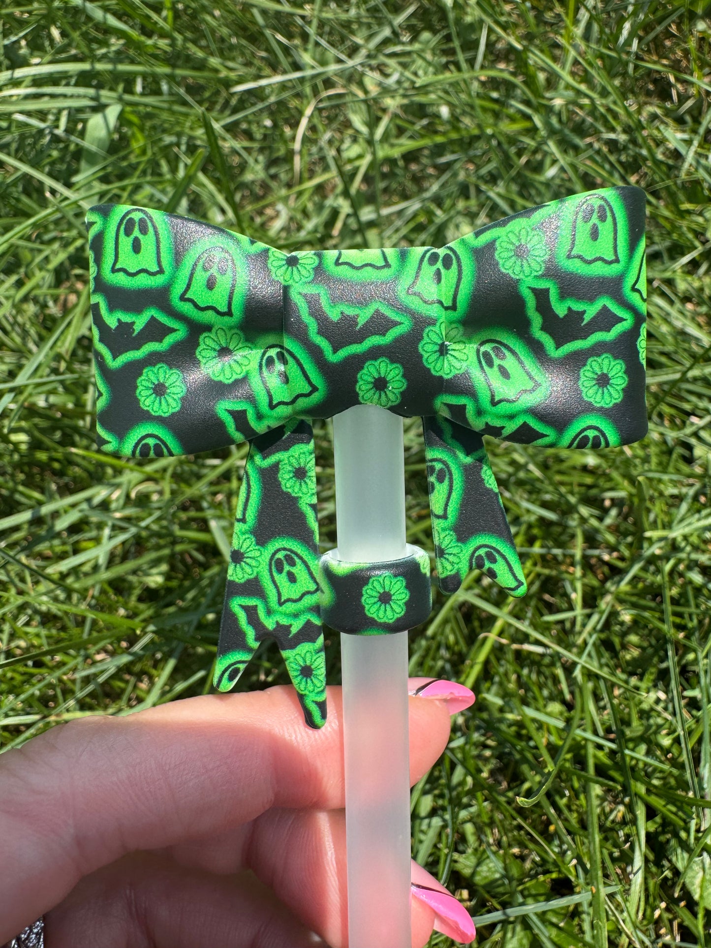 Ghosts & bats straw topper bow