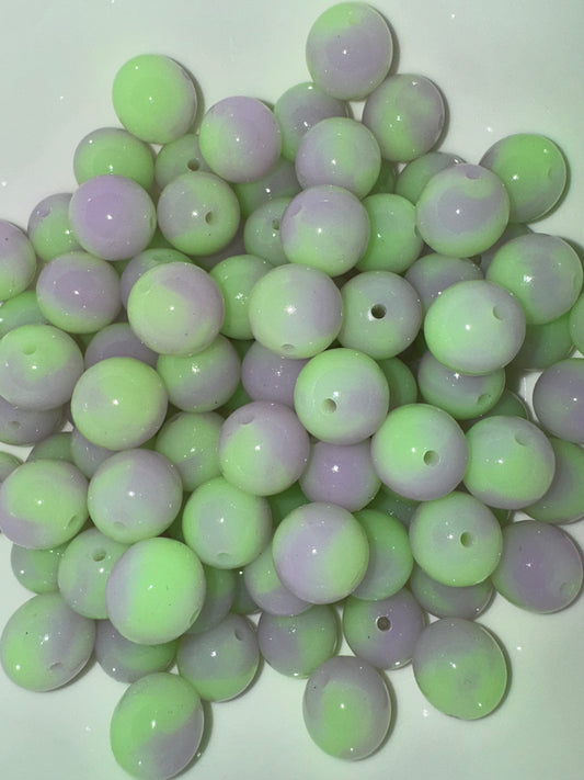 15mm green/purple glow in the dark silicone beads