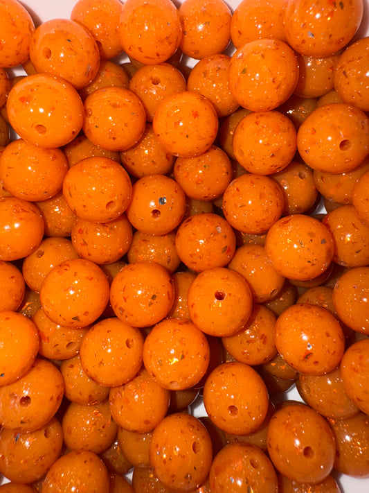 15mm shiny orange glitter silicone beads
