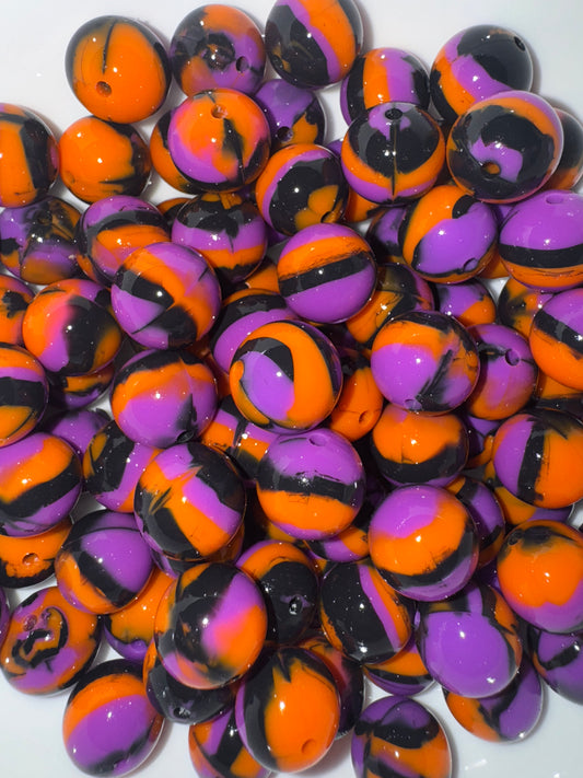 15mm shiny black/orange/purple swirl silicone beads