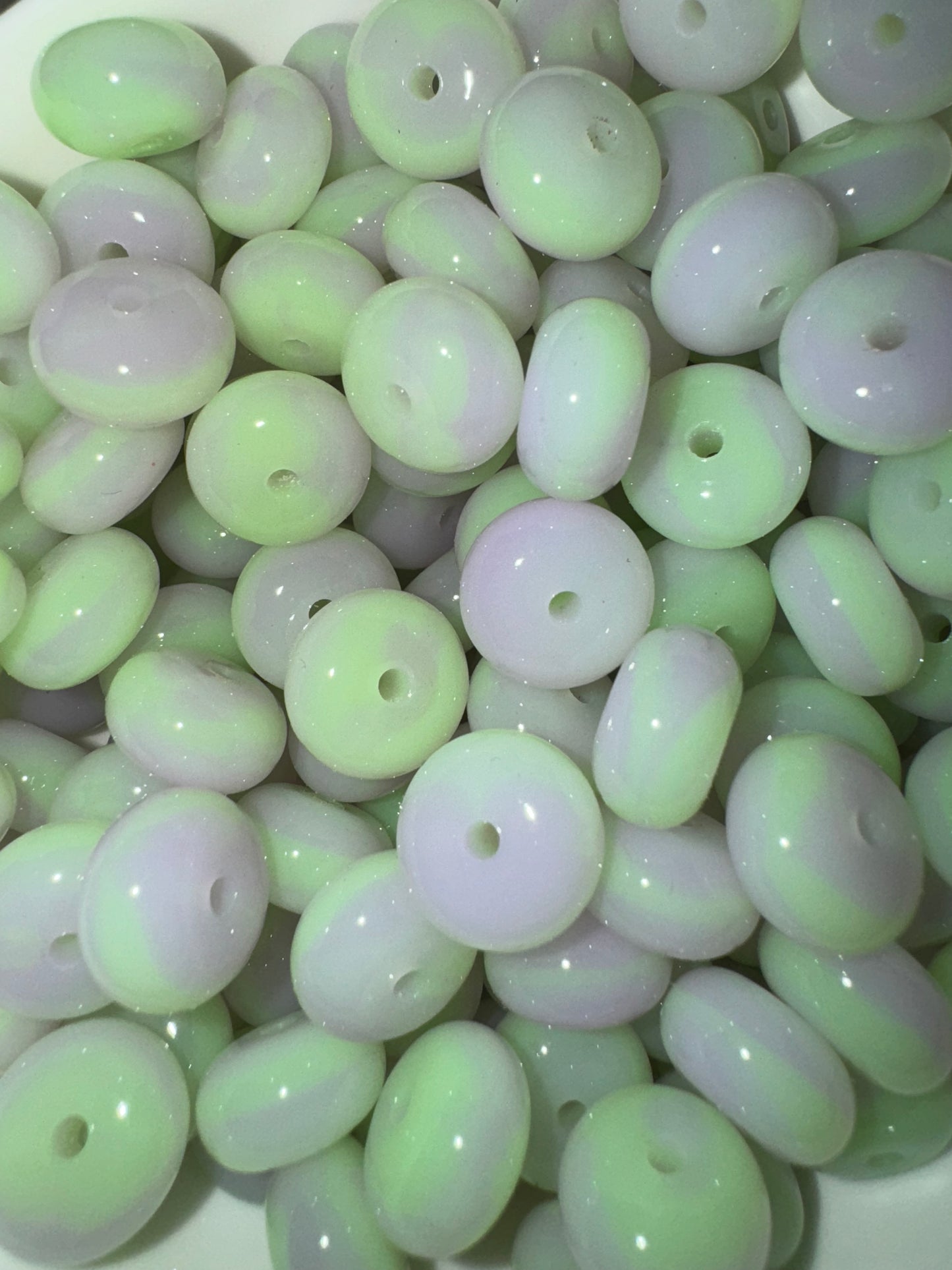 15mm green/purple glow in the dark silicone beads