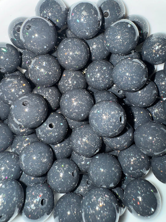 15mm shiny black glitter silicone beads
